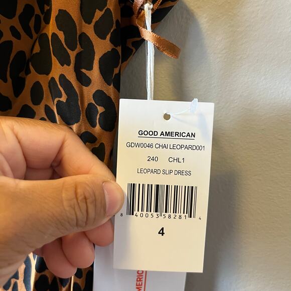 Good American Women's Leopard Slip Dress Chai Leopard Size 4 (XL) New - Picture 7 of 8